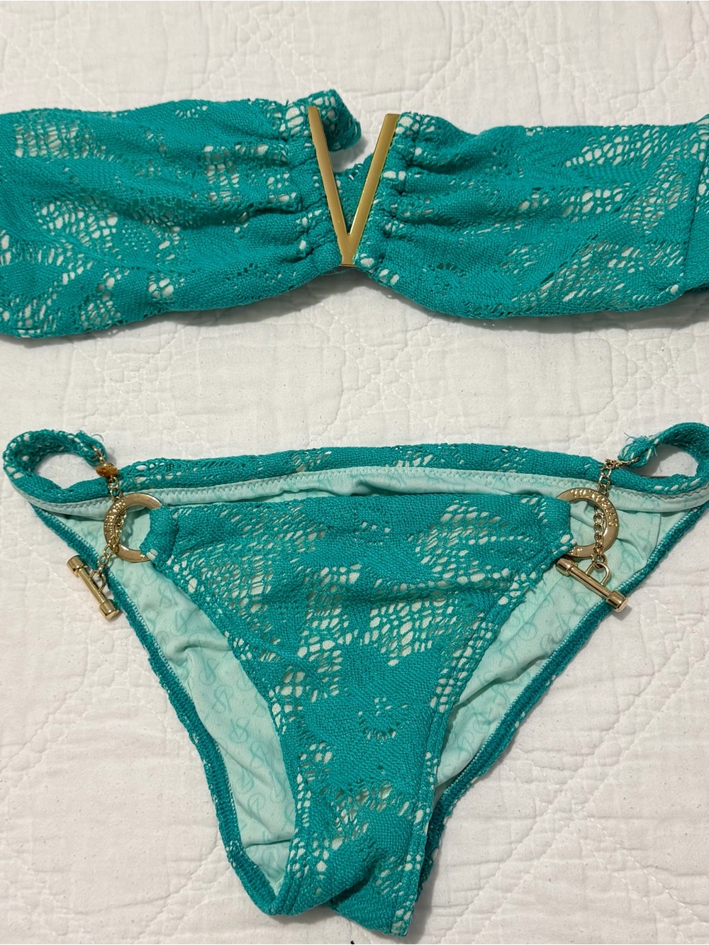 VS Teal Lace Bikini Set with Gold Hardware XS